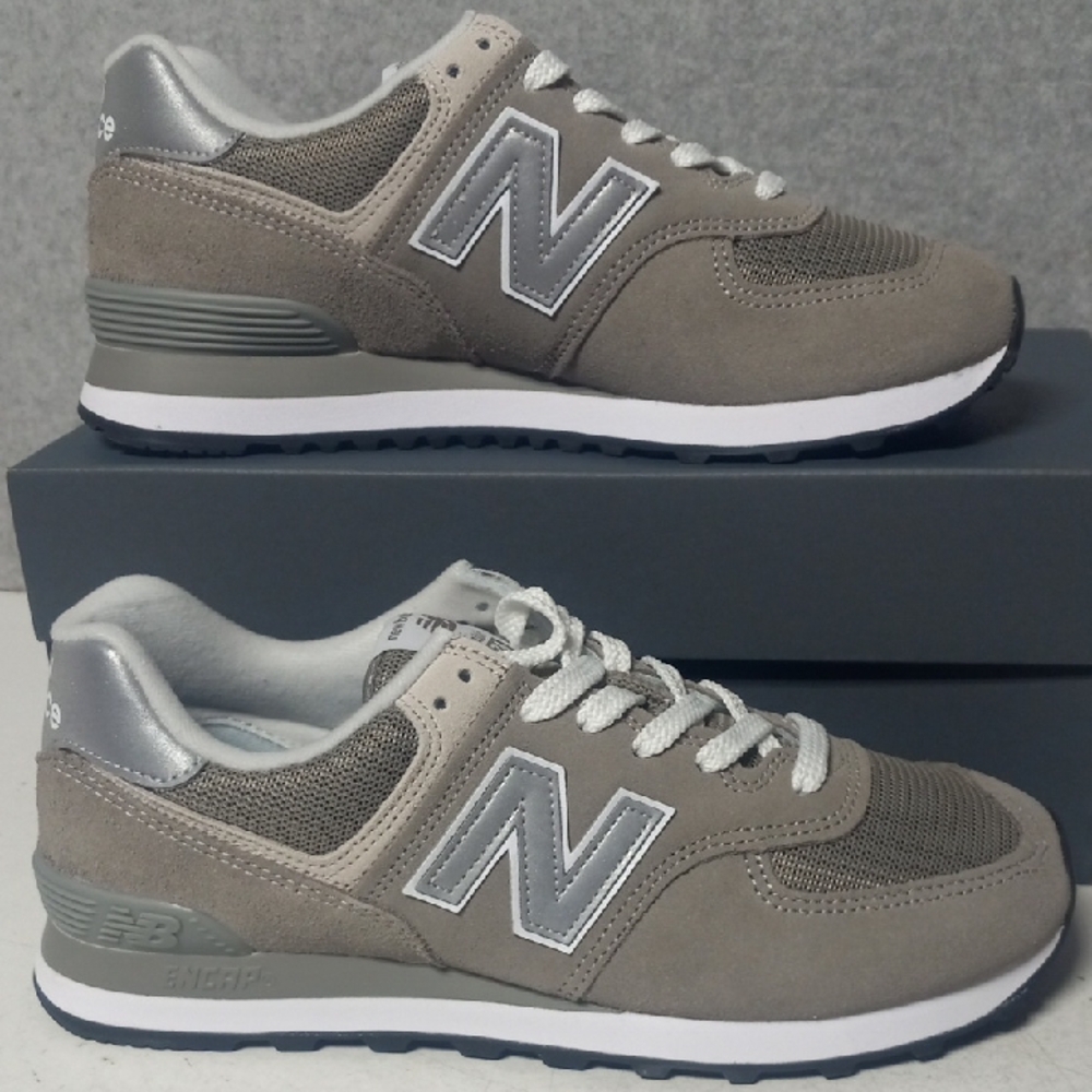 New Balance 574 Shoes Mens Sz 9 Womens Sz 10.5 Grey White Classic Suede Gray